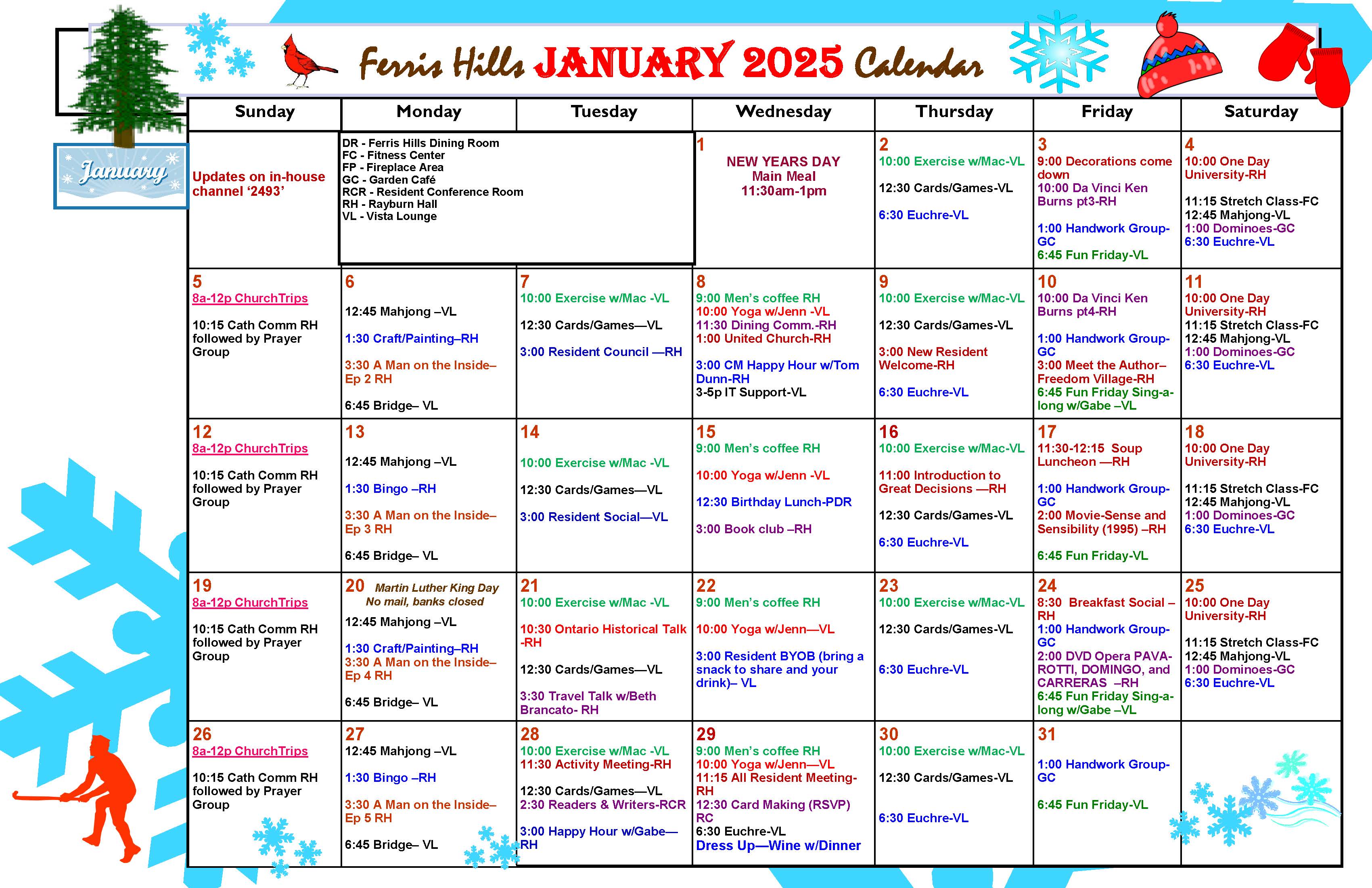 Ferris Hills Activities Calendar